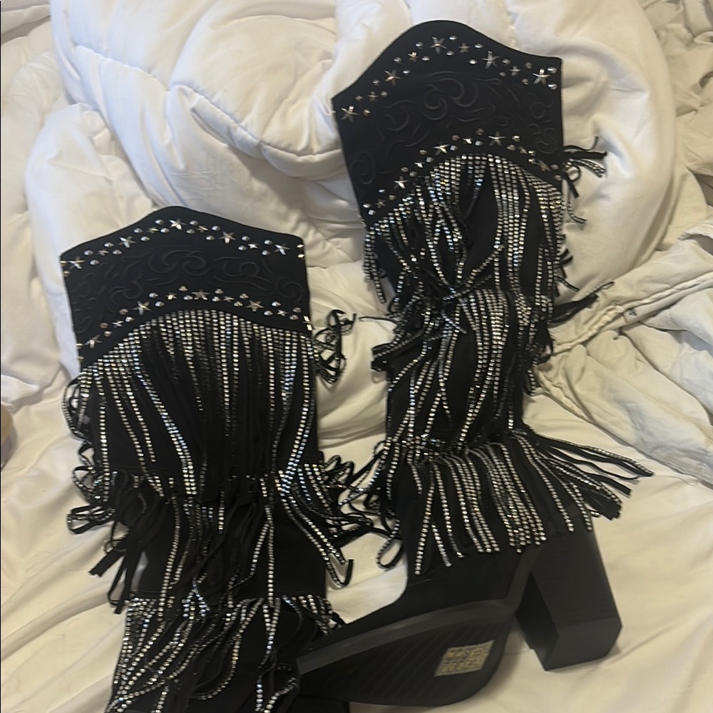 Sunni London Black Fringe Western Dance Boots